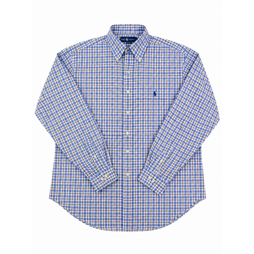 Ralph Lauren Mens Classic Fit Plaid Button Down Shirt Blue White XL 17